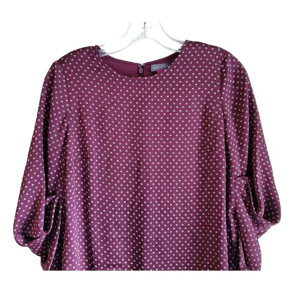 VINCE CAMUTO Women's 2 2P Petite Trinket Dress Wine Shift Ruched Sleeve Bust 34" - Picture 2 of 8